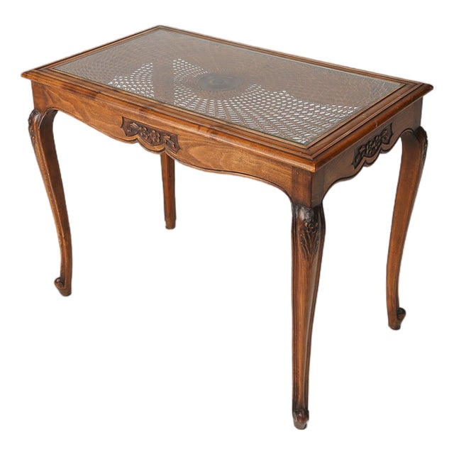 Sculpted Side Table in Wood, Glass and Rattan, France, 1950s For Sale