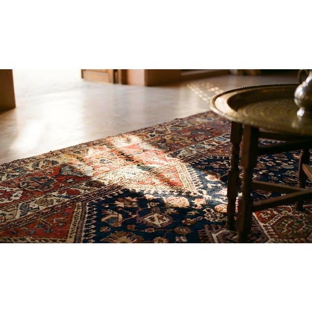 Late 19th Century 1890s Blue Navy Geometric Traditional Antique Persian Bakhtiari Rug 6' 6" X 11' 10" Wool Carpet For Sale - Image 5 of 7