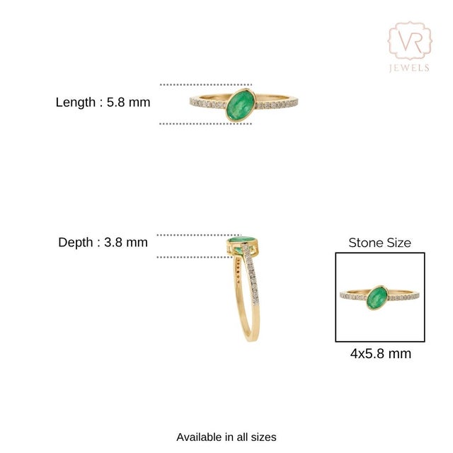 Bezel Set Emerald & Diamond East-West Ring in 14k Yellow Gold Size 4 For Sale - Image 10 of 14