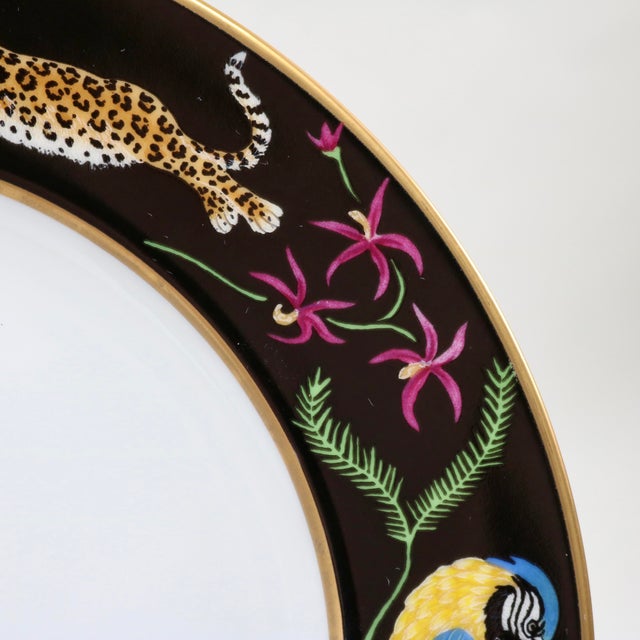 1980s Lynn Chase Designs Jaguar Jungle 8.25 Salad Dessert Plate 24k Rim - Set of 5 For Sale In Cincinnati - Image 6 of 10
