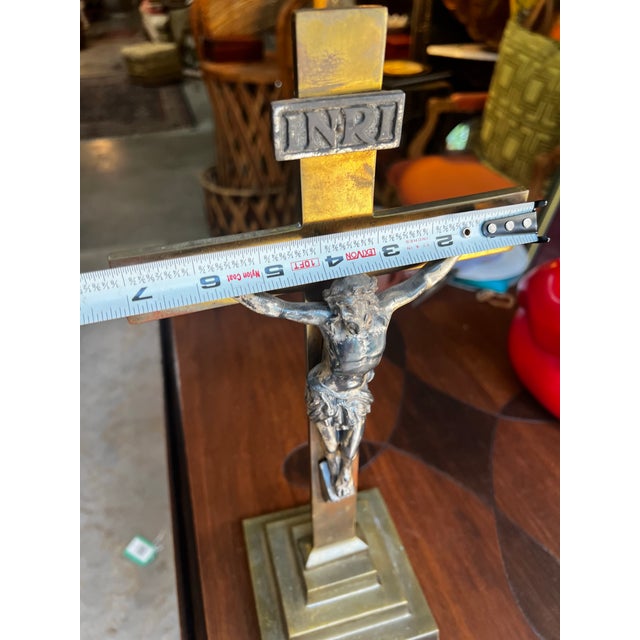 Religious 1970s Large Heavy Brass Crucifix For Sale - Image 3 of 12