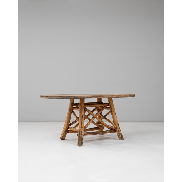 Brutalist 20th Century Belgian Brutalist Wooden Dining Table With Carved Base For Sale - Image 3 of 18