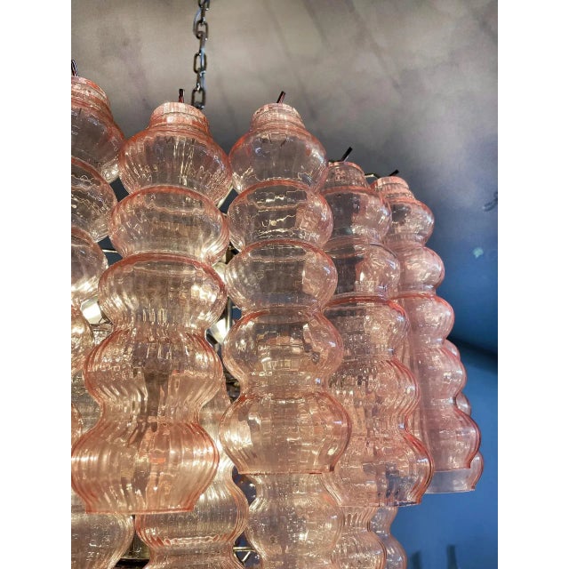 Murano Three-Tier Bubble Murano Style Glass Tube Chandelier – 48 Pink Glasses For Sale - Image 4 of 7