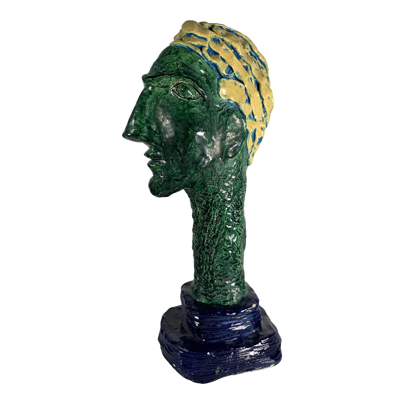 "Study of a Young Man" Vintage Large Modernist Ceramic Head Sculpture