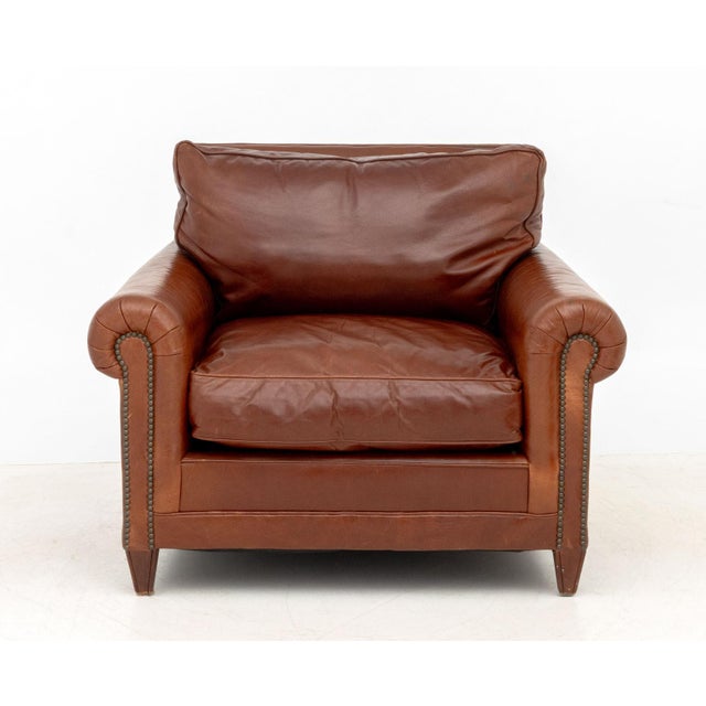 Late 20th Century Ralph Lauren Leather Club Armchair & Ottoman For Sale - Image 5 of 12