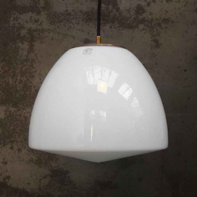 Mid-Century White Opaline Glass Ceiling Lamps with Brass Top by Philips, Holland For Sale - Image 5 of 8