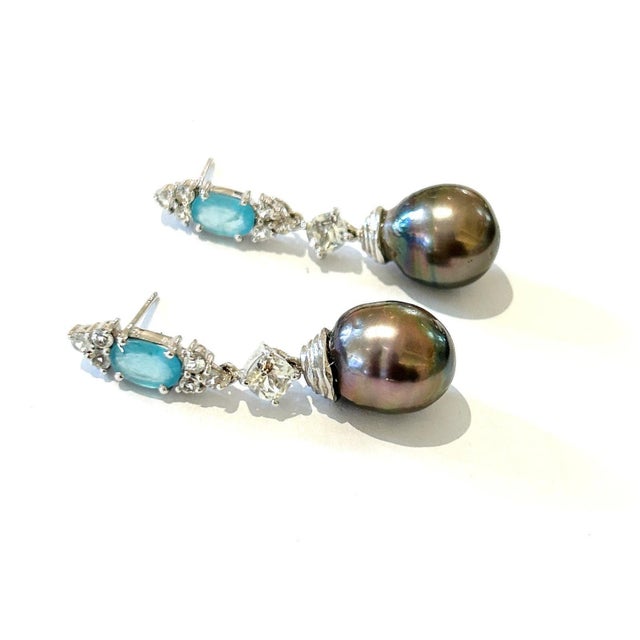 Art Nouveau Bochic “Orient” Blue Appetite, Pearls & Topaz Earrings Set 18K Gold & Silver - a pair For Sale - Image 3 of 5