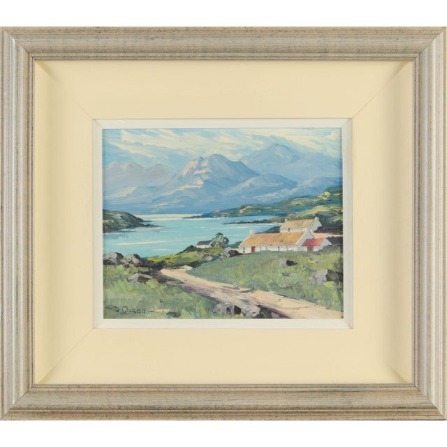 Small Oil of Cottages beside a Lake in Mountains on the Antrim Coast in Ireland 1985 Circa For Sale - Image 15 of 18