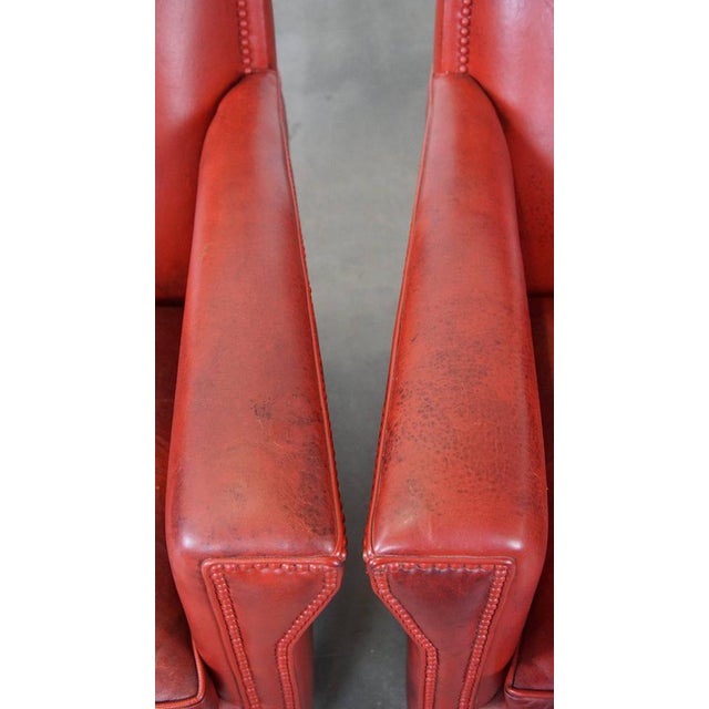 Red Set of Armchairs in Red Sheep Leather For Sale - Image 8 of 17