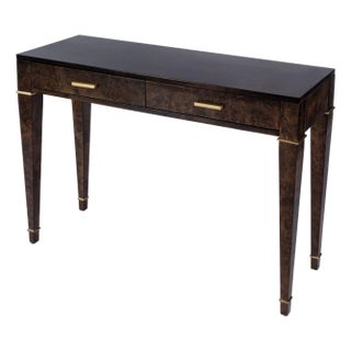 Kai 45 in. W Rectangular Burl Wood 2 Drawer Console Table, Dark Burl For Sale