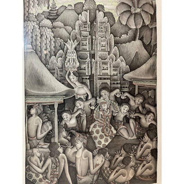 Vintage Original Balinese Ubud Indonesian Figural Landscape Watercolor Painting For Sale - Image 9 of 10