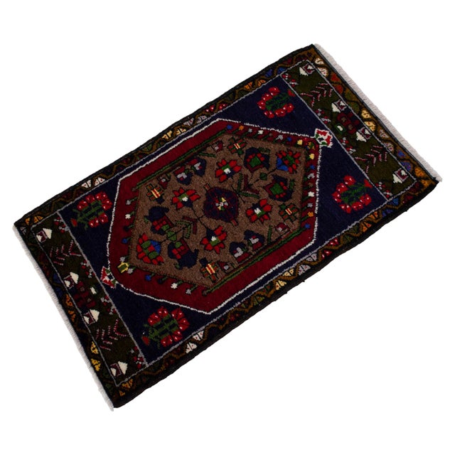 Hand Knotted Small Rug Vintage DoorMat Entry Decor - 20'' X 35'' For Sale - Image 4 of 13