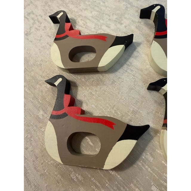 Vintage Set of 4 Wooden Christmas Goose With Bow Hallmark Napkin Rings For Sale - Image 9 of 9