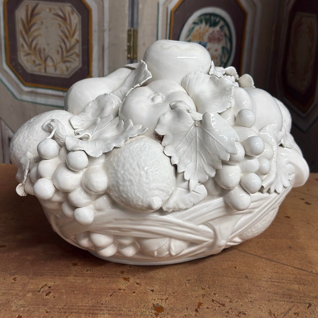 Mid 20th Century 1970s Italian Hollywood Regency Blanc De Chine Trompe L’Oeil Fruit Basket For Sale - Image 5 of 12