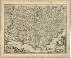 Antique Map of the Southern Coast of France by Janssonius, 1657