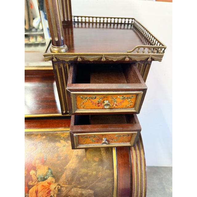 Antique 19th Century French Louis XVI Style Vernis Martin Cylinder "Bonheur Du Jour" Ladies Writing Desk For Sale - Image 13 of 17