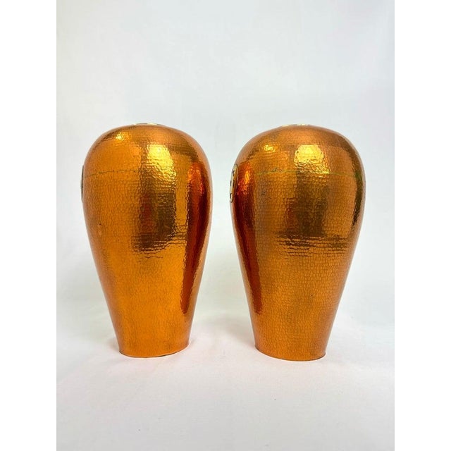 Pair of Hammered Copper and Brass Urns or Lamp Bases For Sale - Image 9 of 12