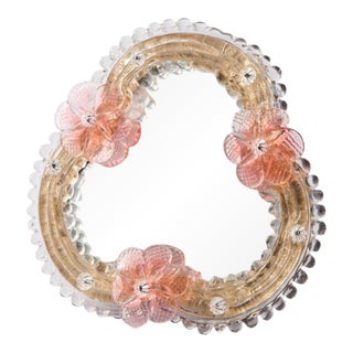 Medium Murano Pink Flower Mirror For Sale