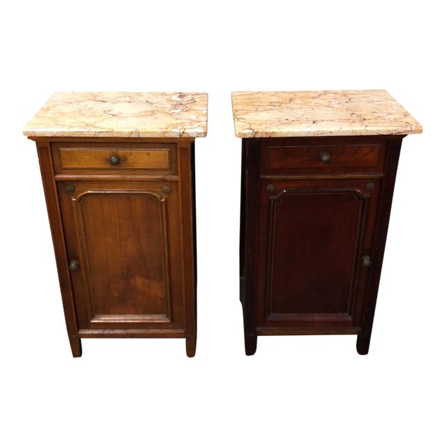 Pair Of Antique Marble Top Mahogany Nightstands End Tables