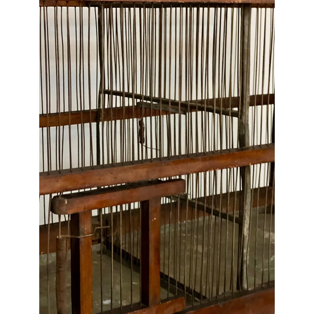 19th Century Architectural Dual Compartment Wood and Wire Birdcage For Sale - Image 11 of 16