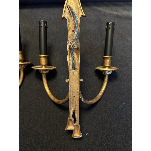 Metal Pair of Late 20th Century Matching Brass Wall Sconces With Bows For Sale - Image 7 of 10