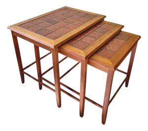 Danish Teak Nesting Tables with Ceramic Tiles Top, 1960s, Set of 3