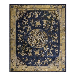1920s Antique Floral Medallion Oriental Knotted Chinese Peking 11' X 13' 5" Rug For Sale