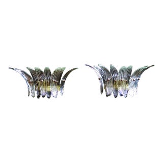 Palmette Crystal Glass Sconces - a Pair For Sale
