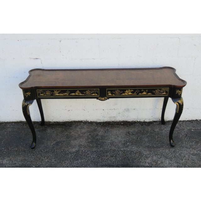 Hekman Black Lacquer Chinoiserie Walnut Burl Console Hall Sofa Table 6120 For Sale - Image 15 of 18