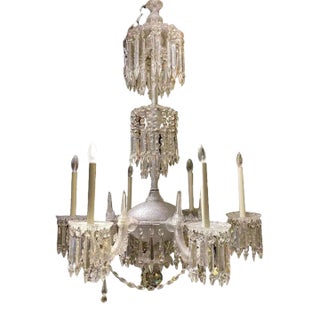 Antique Late 19th Century Victorian Period Molded Glass and Cut Crystal 6-Light Chandelier For Sale