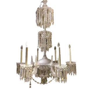 Antique Late 19th Century Victorian Period Molded Glass and Cut Crystal 6-Light Chandelier For Sale