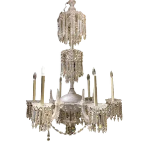 Antique Late 19th Century Victorian Period Molded Glass and Cut Crystal 6-Light Chandelier