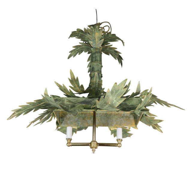 A Vintage Hollywood Regency-Style Bamboo Palm Tree Chandelier. For Sale - Image 4 of 11