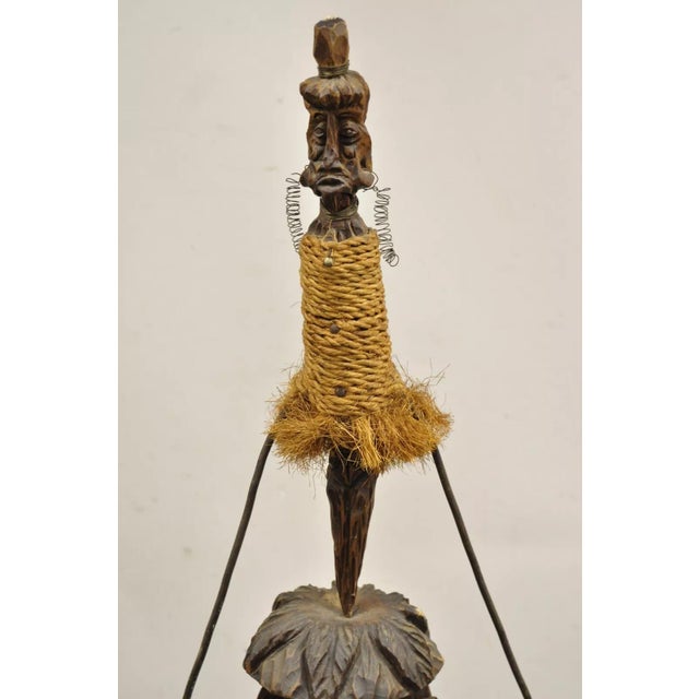 Folk Art Late 20th Century Primitive Carved Wood Figural Tiki Totem Kinetic Wobbly Balancing Art Sculpture For Sale - Image 3 of 11