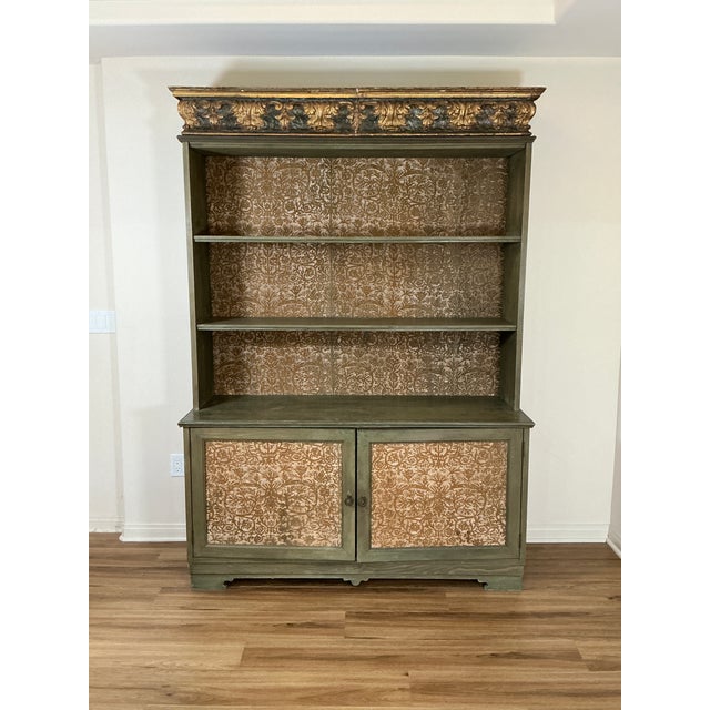 Late 20th Century Rustic European Style Painted Wood Hutch Cabinet With Decorative Panels For Sale - Image 9 of 17