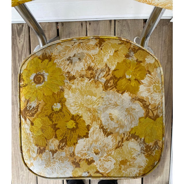 Mid 20th Century Chrome and Vinyl Retro Yellow Floral Chair Chairish