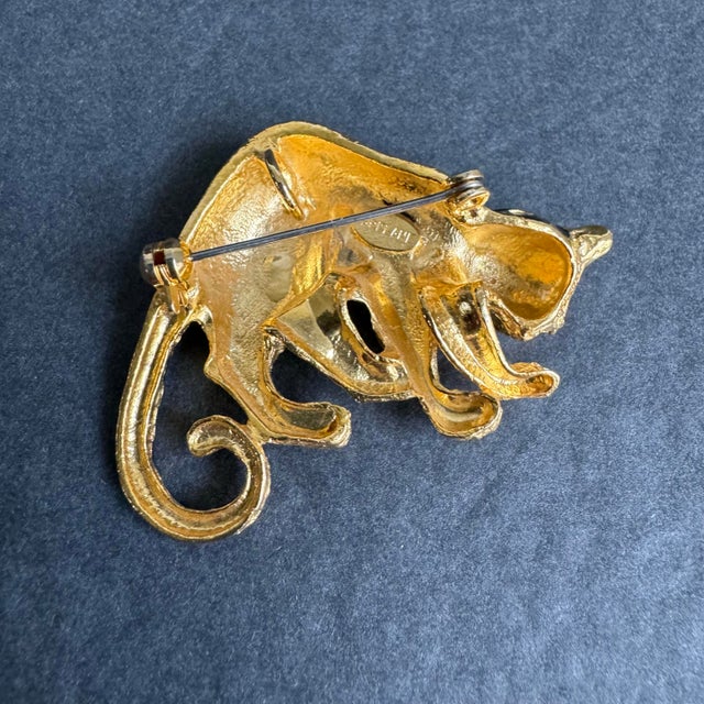 Late 20th Century Vintage Leopard Brooch Gold Tone Cheetah Jaguar Pin Enamel Rhinestone Park Lane For Sale - Image 5 of 7
