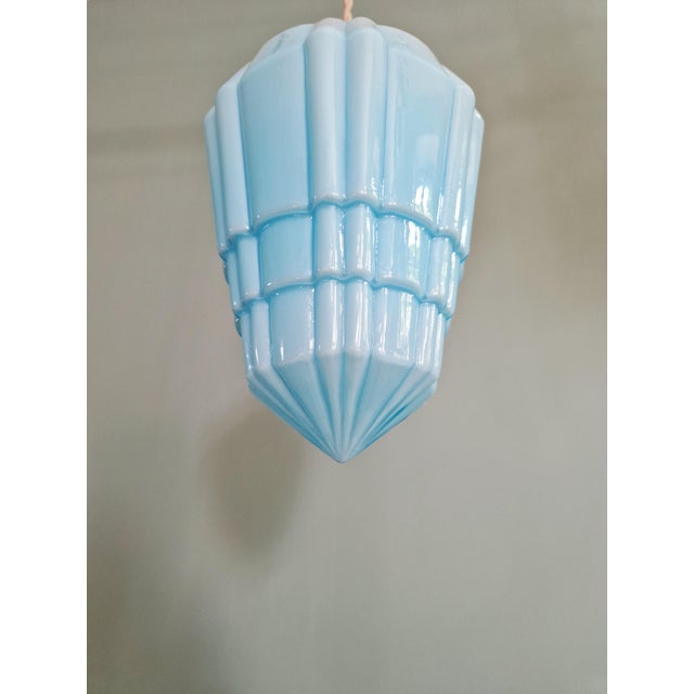 Art Deco Pendant Light in Pressed Molded Opaline Glass and Blue Color, 1920s For Sale - Image 4 of 12
