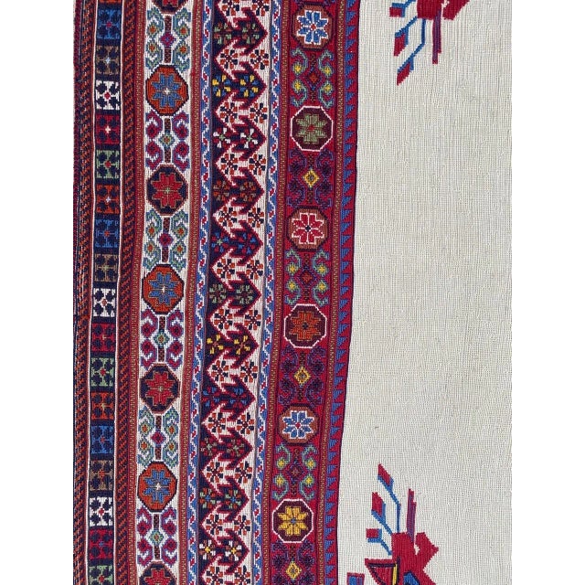 Very beautiful late 20th century embroidered soumak work Kilim with beautiful geometrical Caucasian design and nice light...