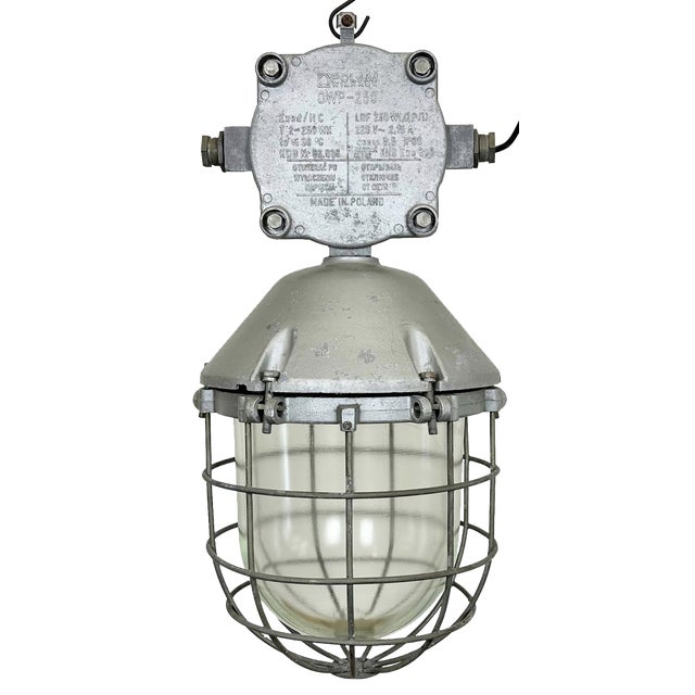Large Industrial Cast Aluminium Cage Pendant Light, 1970s For Sale