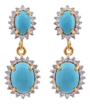 Natural Turquoise 3.05cts & Diamond 0.60cts Earring in 14k Gold