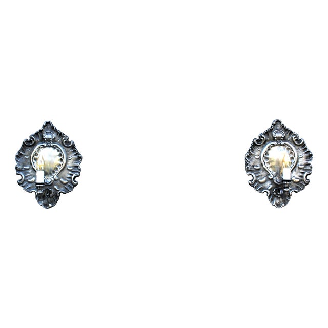 Italian Rococo Revival Zinc Wall Sconces, 1950s, Set of 2 For Sale