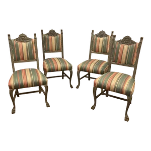 Late 19th Century Polychrome Carved Green Man Dining Chairs Set of 4