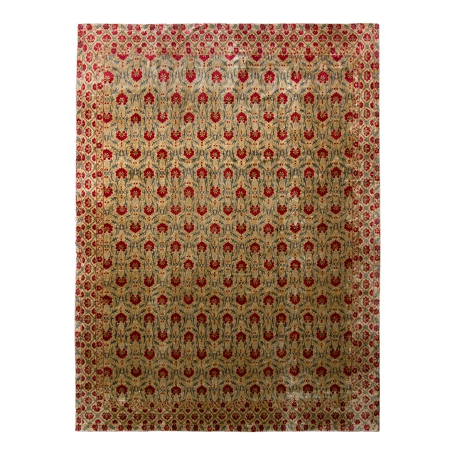 Contemporary Rug Beige Green Samarkand Style Floral Pattern by Rug & Kilim For Sale