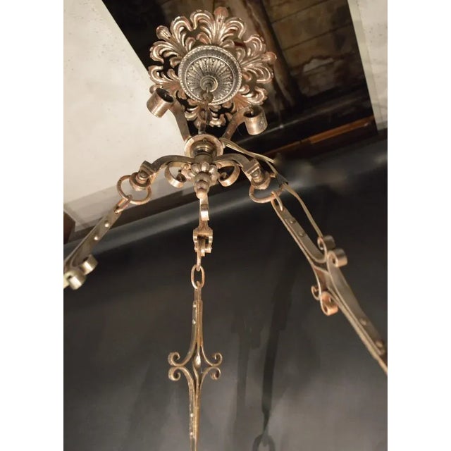Brass Steel Brass and Glass Oil Light Chandelier in the Spanish Style For Sale - Image 8 of 12