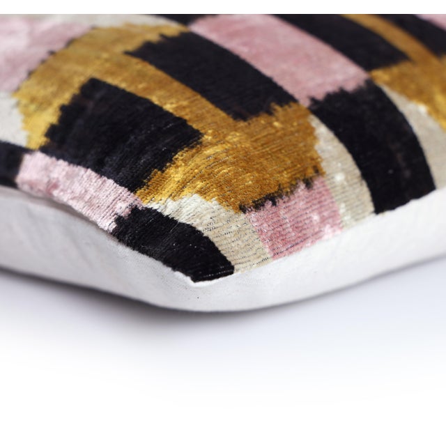 2020s Geometric Silk Velvet Throw Pillow 16x16 | Handmade Art Deco Accent For Sale - Image 5 of 8