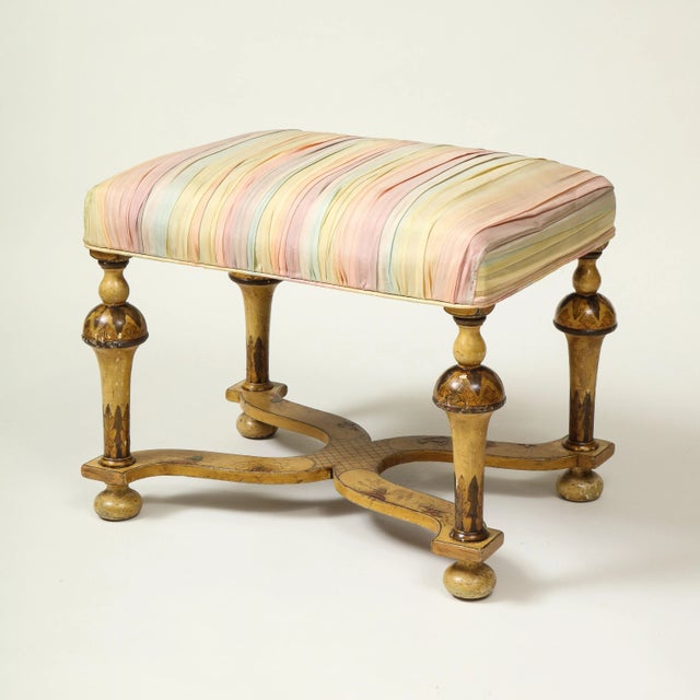 William and Mary Style Silk and Ochre-Painted Bench For Sale - Image 9 of 11
