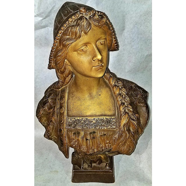 Italian Antique White Plaster Teracotta Bust - Venetian Girl by Richard Aurili For Sale - Image 3 of 12