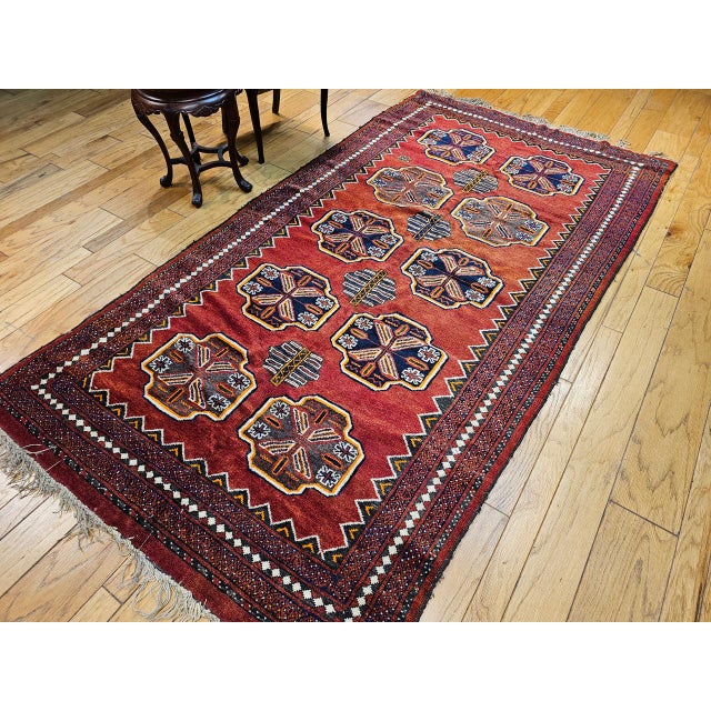 Vintage Afghan Tekke Bokhara in Allover Geometric Pattern in Red, Navy, Gray, Ivory For Sale - Image 11 of 11