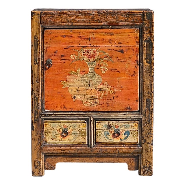 Early 20th Century Hand-Painted Mongolian Elmwood Chinese Chest Cabinet For Sale